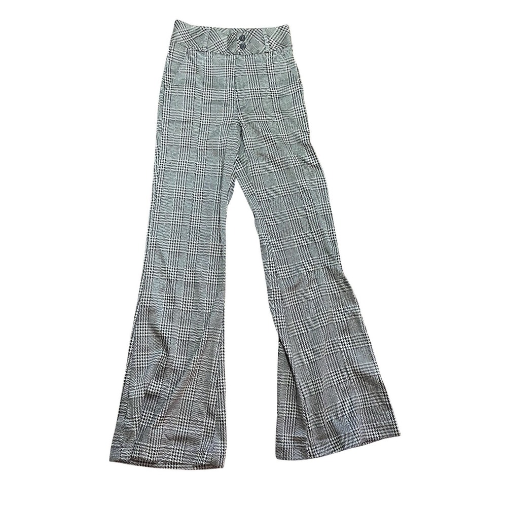 HALARA Black and White Plaid High-Waist Flare Trousers